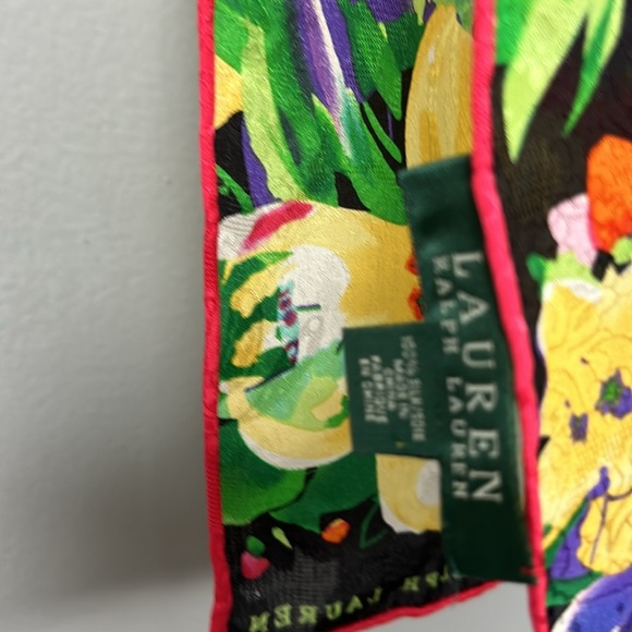 Lauren Ralph Lauren Black Pink Purple Floral Silk Rectangular Scarf - Picture 2 of 11